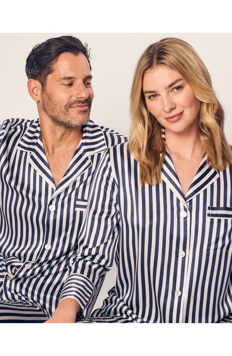 Petite Plume Bengal Stripe Silk Pajamas, Alternate, color, Navy
