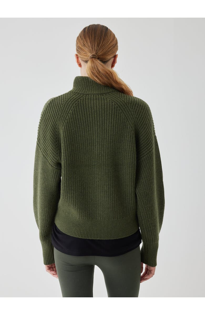 Majestic Filatures Merino Rib Half Zip Mock Neck, Alternate, color, Kaki