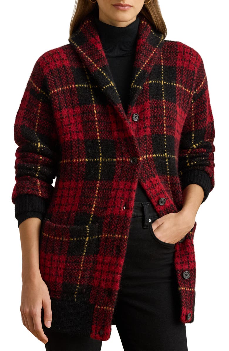 Lauren Ralph Lauren Plaid Shawl Collar Cardigan, Main, color,