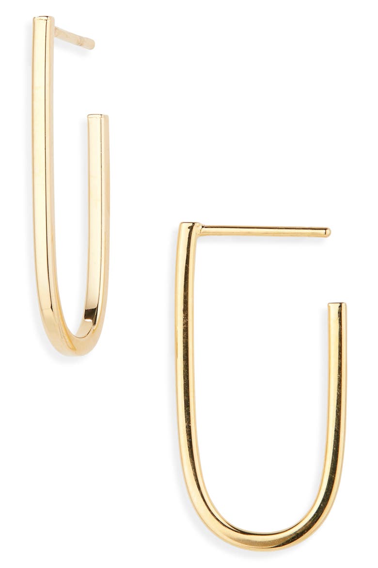 J Stud Post Hoop Earrings, Main, color, GOLD