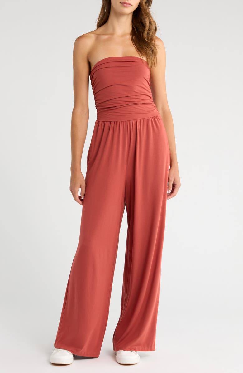 Sweaty Betty Strapless Wide Leg Jumpsuit, Main, color, Ember Red