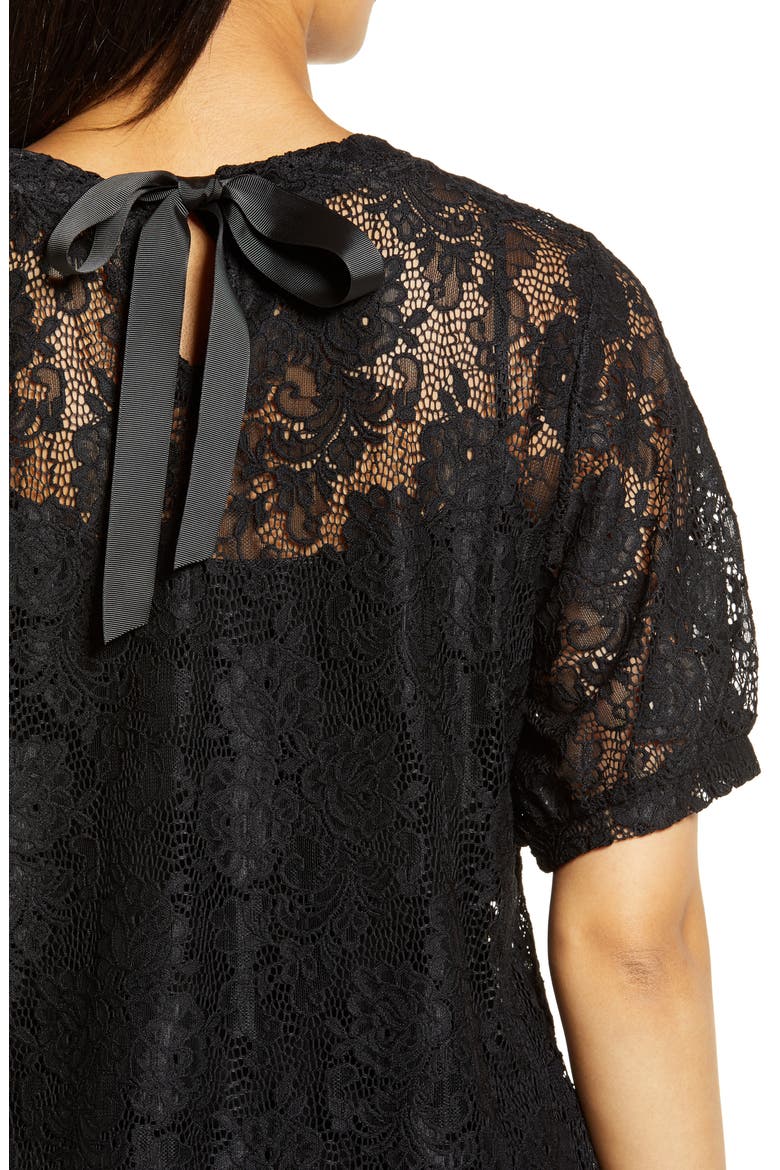 Grosgrain Tie Back Lace Top, Alternate, color, BLACK