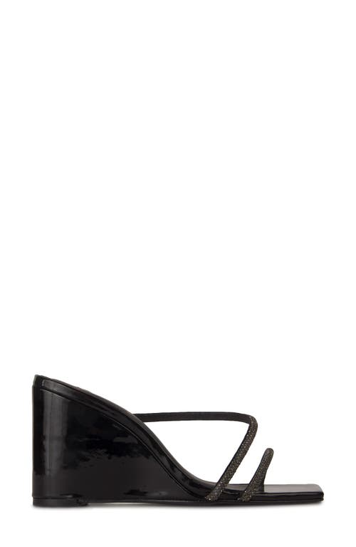 Black Suede Studio Olivia Crystal Wedge Slide Sandals In Black Patent
