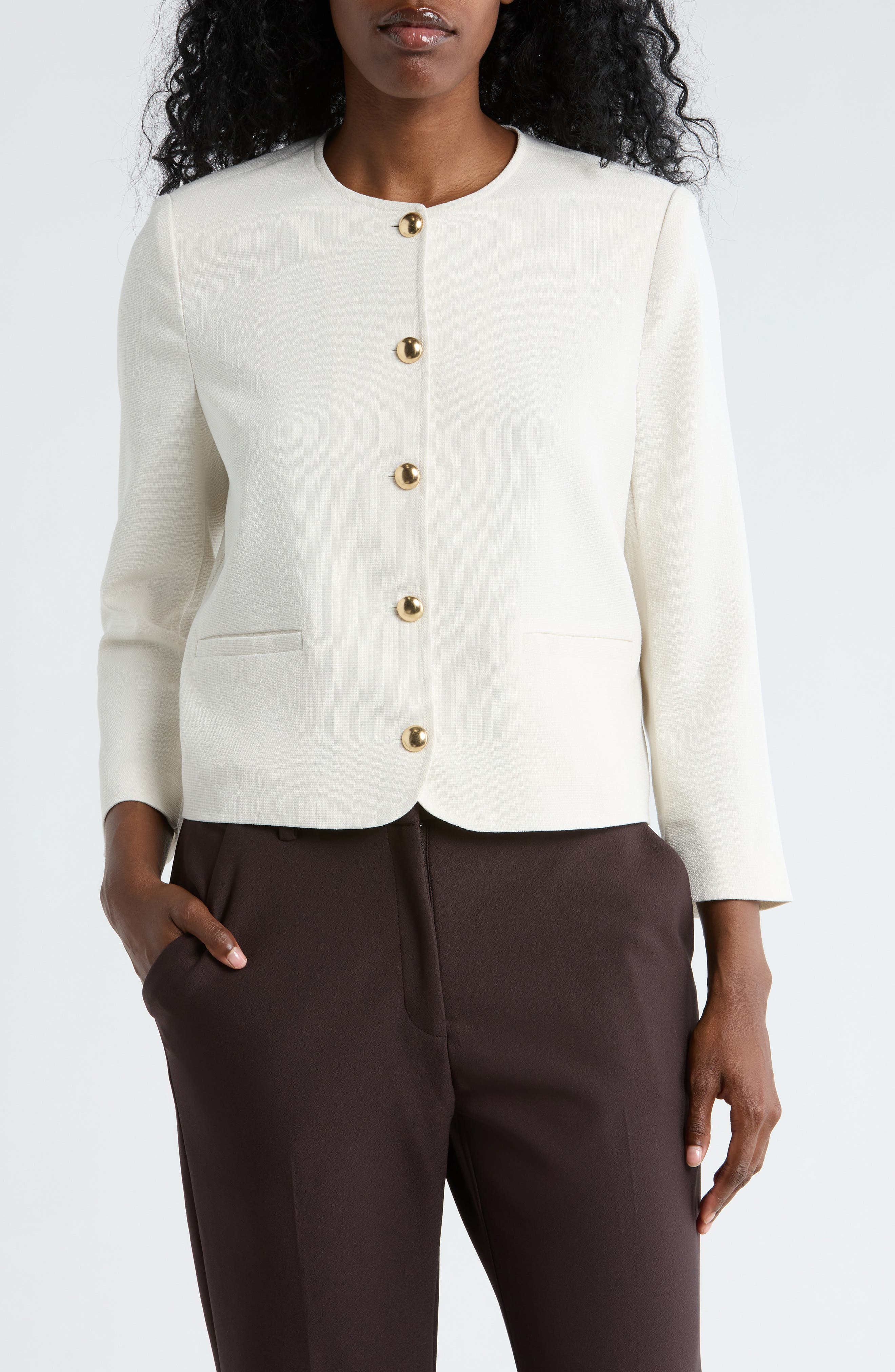 Textured Collarless Jacket - image 3