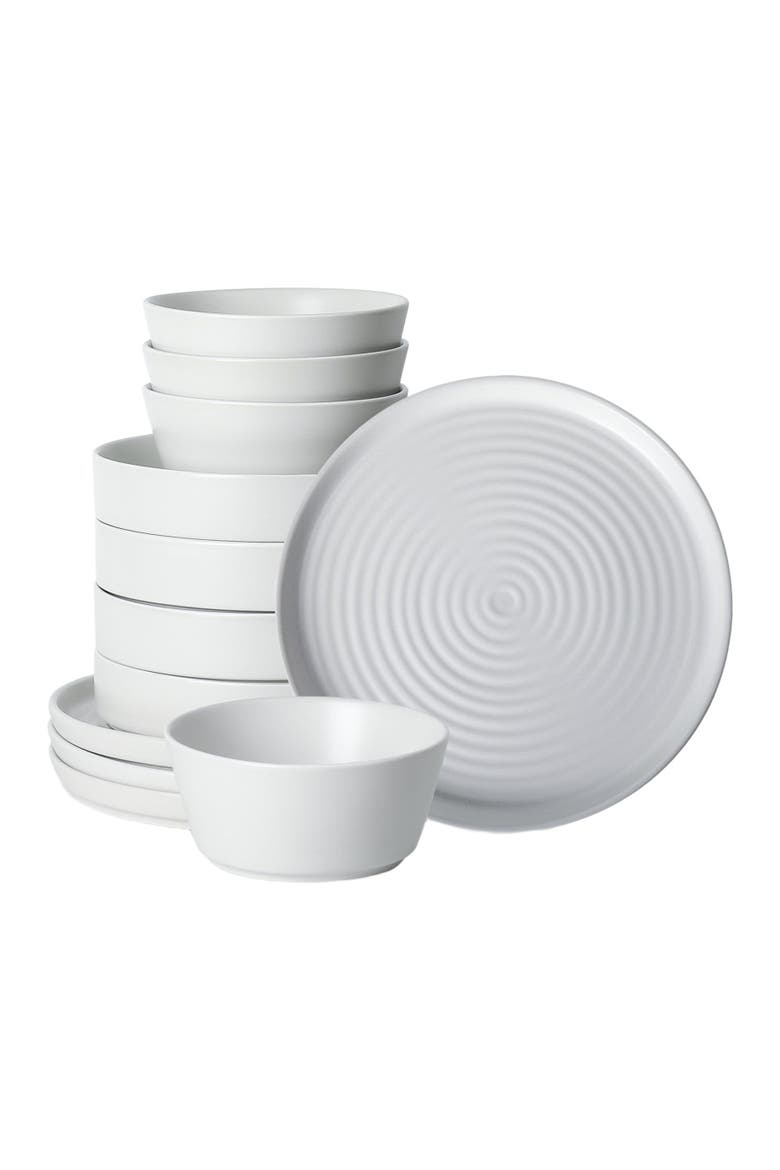 Elica Stoneware 12-Piece Dinnerware Set, Main, color, White