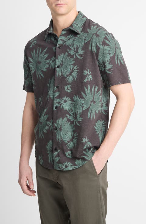 Tossed Blooms Short Sleeve Cotton Button-Up Shirt