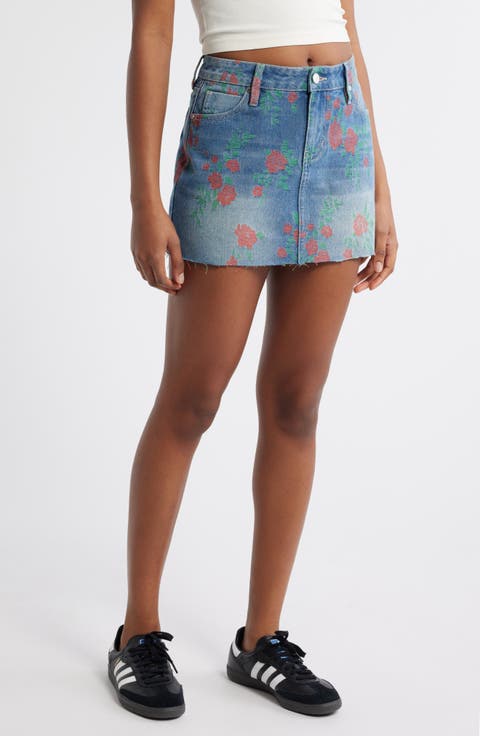 Rose Jacquard Denim Miniskirt