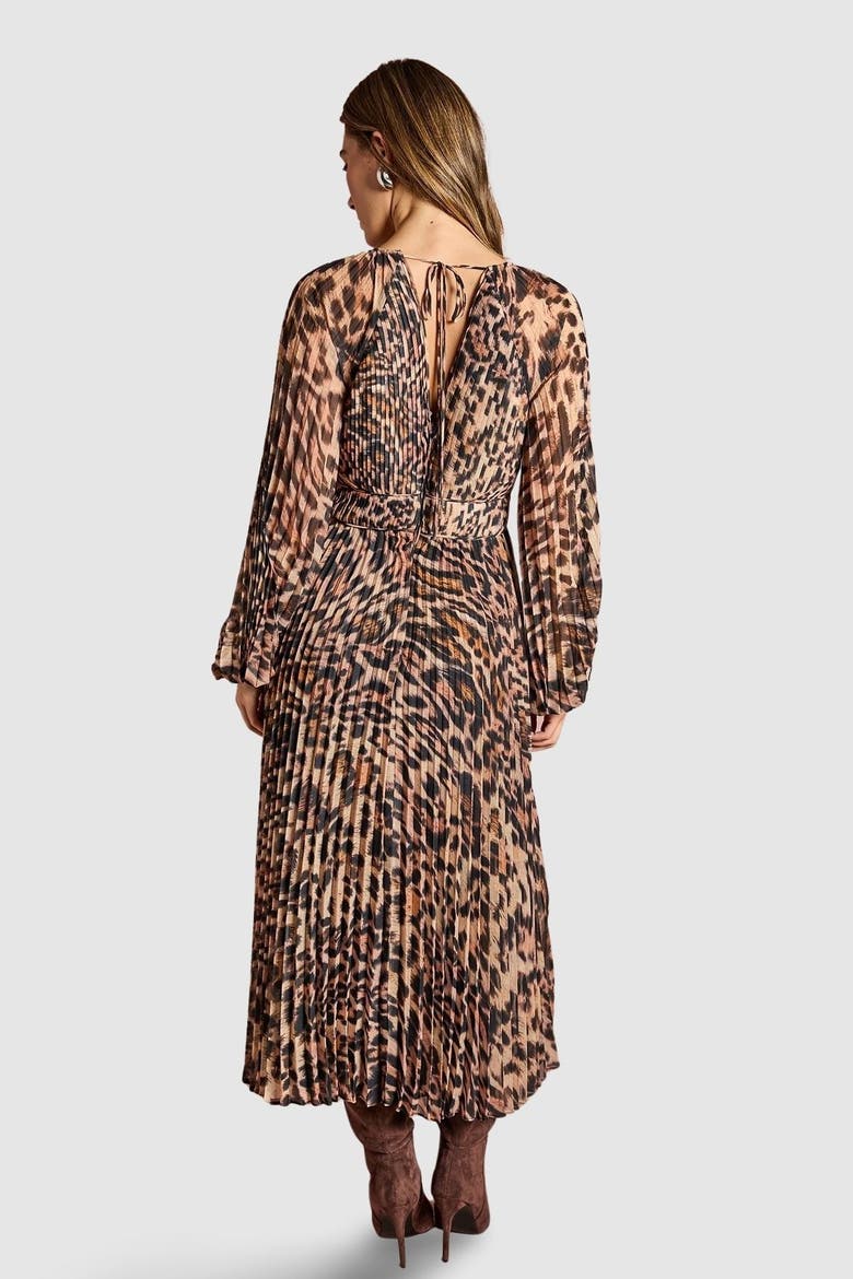 Long Sleeve Chiffon Wrap Midi Dress, Alternate, color, Animal