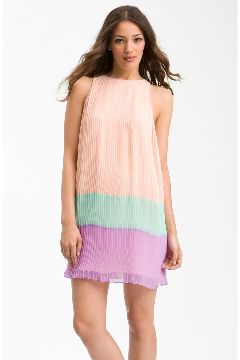 Pleated Colorblock Shift Dress, Main, color, SHERBERT/ SEAFOAM/ LILAC