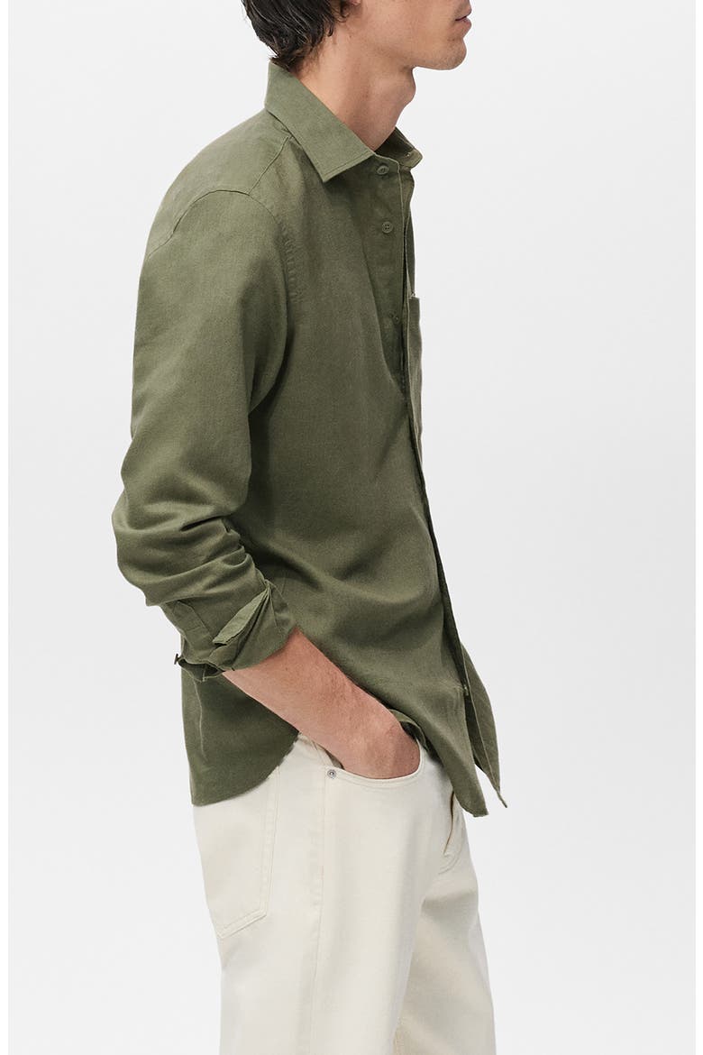 Linen & Cotton Blend Button-Up Shirt, Alternate, color, DARK GREEN