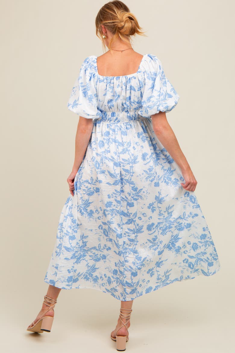 Floral Puff Sleeve Midi Dress, Alternate, color, Blue
