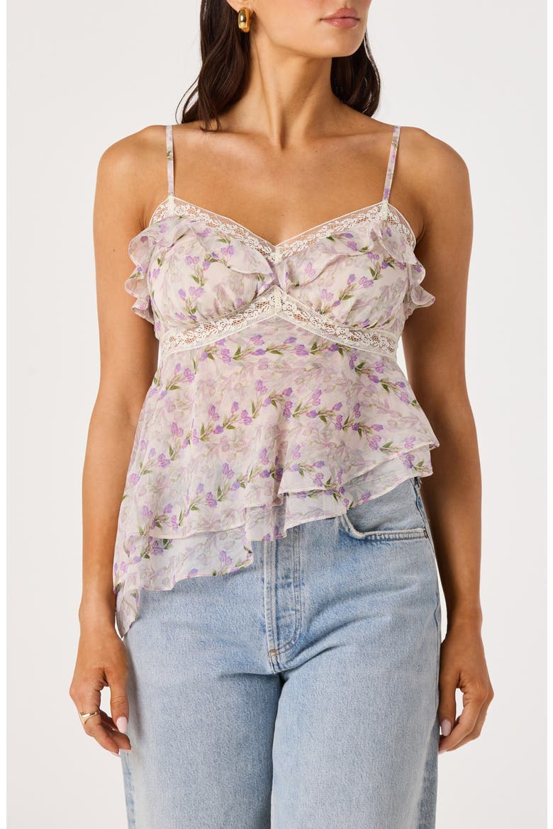 Zissel Asymmetric Babycoll Camisole, Main, color, PURPLE FLORAL