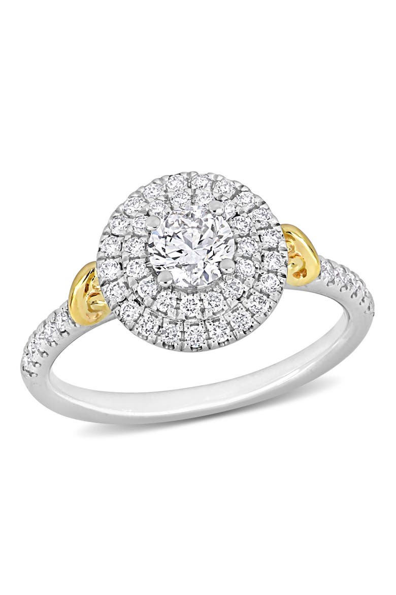 Diamond Halo Ring 14k Two-Tone Gold, Main, color, White Gold