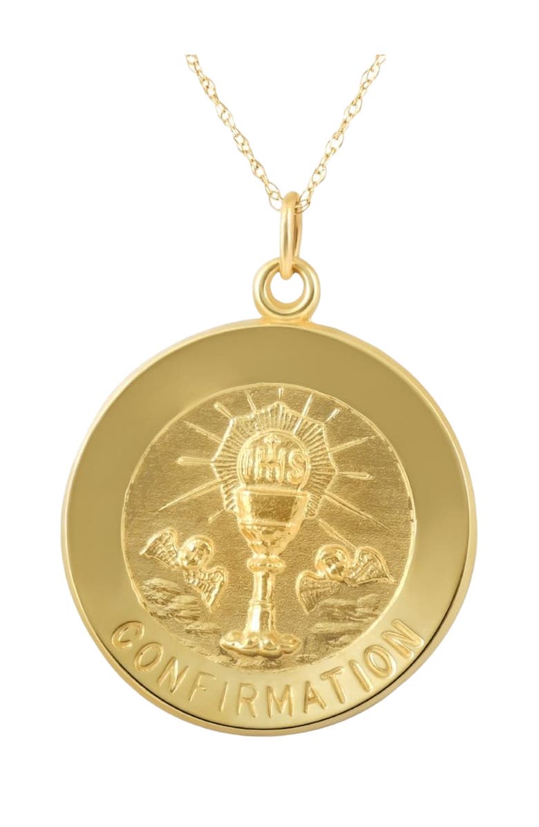 Bliss Diamond 14k Gold Confirmation Medal Pendant 1" Tall 3.5 Grams, Main, color, 