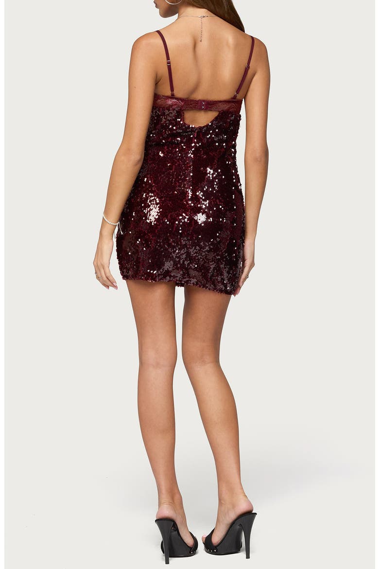 Airi Sequined Lace Minidress, Alternate, color, MAROON