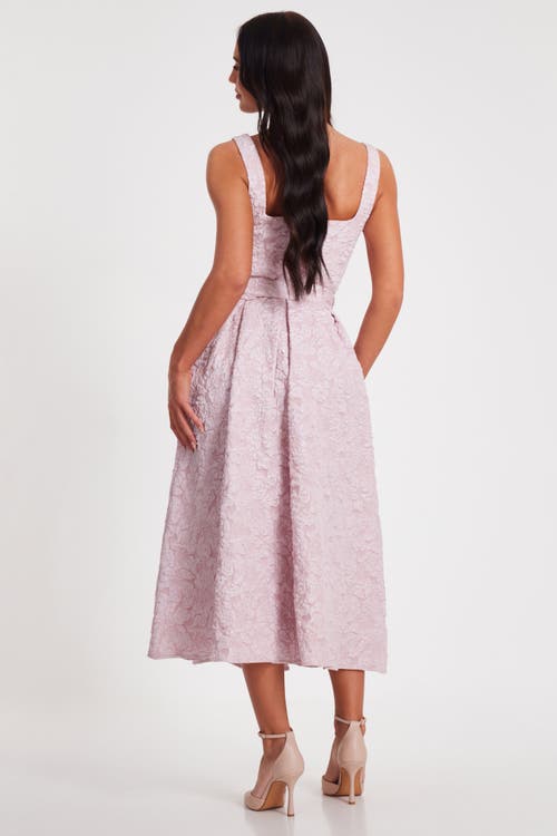 Quiz Jacquard Square Neck Midi Dress In Pale Pink