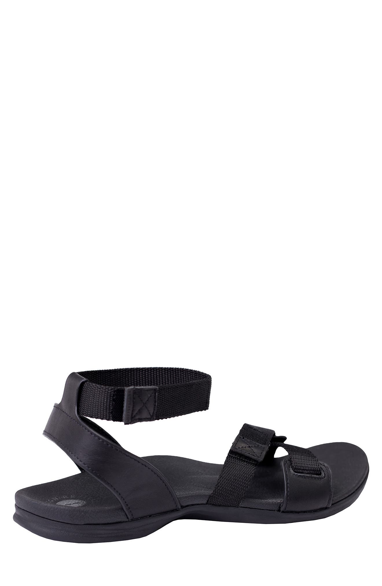 Webbed Orthotic Leather Sandal, Alternate, color, BLACK / BLACK