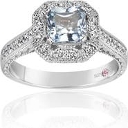 SUZY LEVIAN Sterling Silver Asscher Cut Cubic Zirconia Aquamarine Engagement Ring