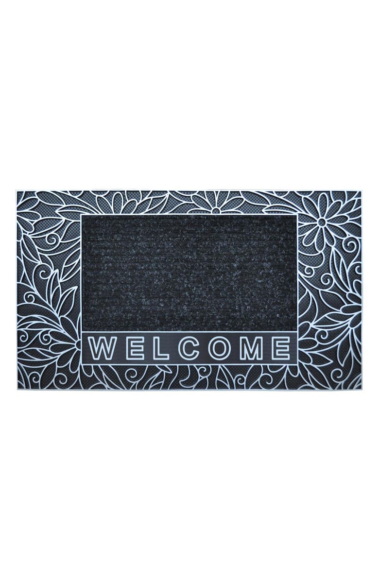 J AND V TEXTILES Welcome Outdoor Mat, Main, color, Bouquet Silver