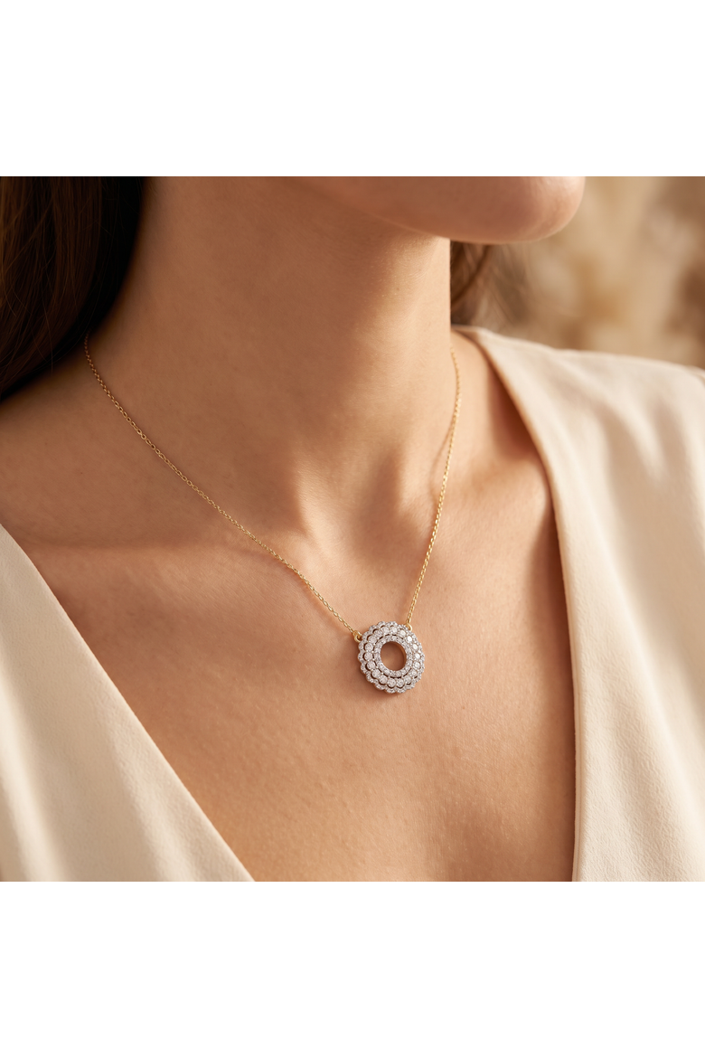 1Ct TW Diamond Circle Pendant Women's Lab Grown 18mm Wide 18" Necklace, Alternate, color, 10k yellow Gold