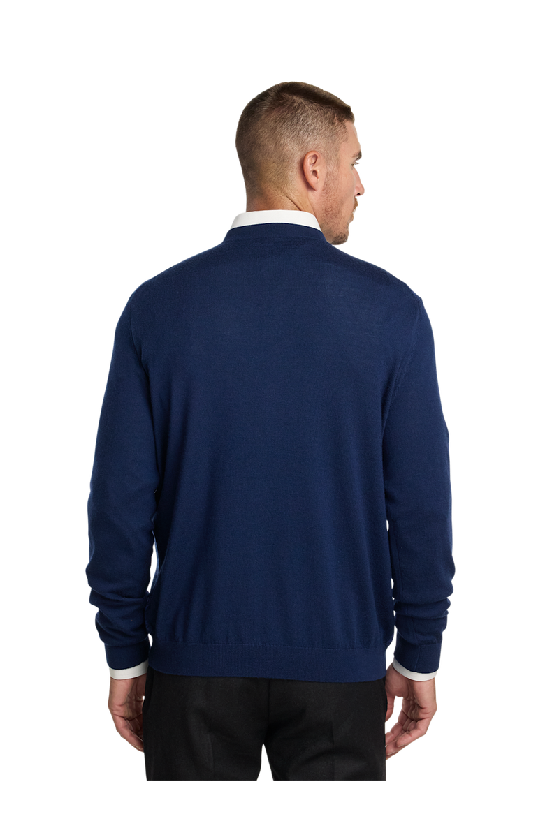 Paul Fredrick Washable Merino Wool Houndstooth V-neck Sweater, Alternate, color, Blue