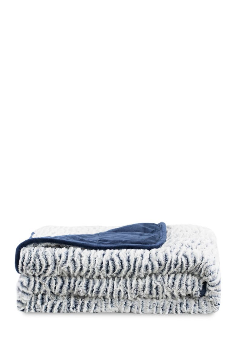 DREAM THEORY Navy Fleece Faux Fur 10lb Weighted Blanket, Main, color,