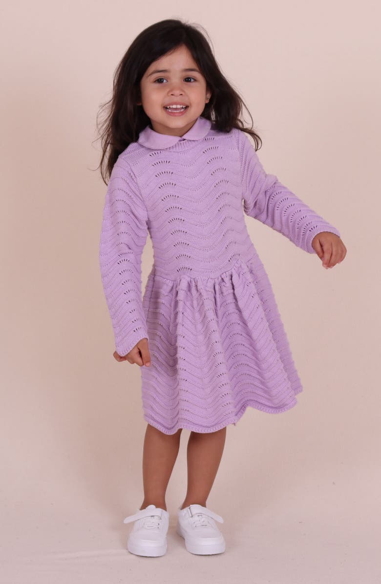 TINY TRIBE Kids' Peter Pan Collar Knit Dress, Alternate, color, Lilac