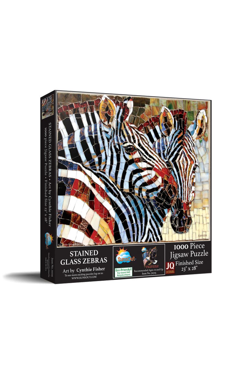 Sunsout Stained Glass Zebras 1000 piece Jigsaw Puzzle for Adults, Main, color, Multicolor