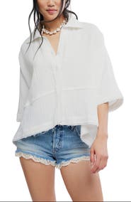 Free People Happy Days Oversized Cotton Gauze Button-Up Top