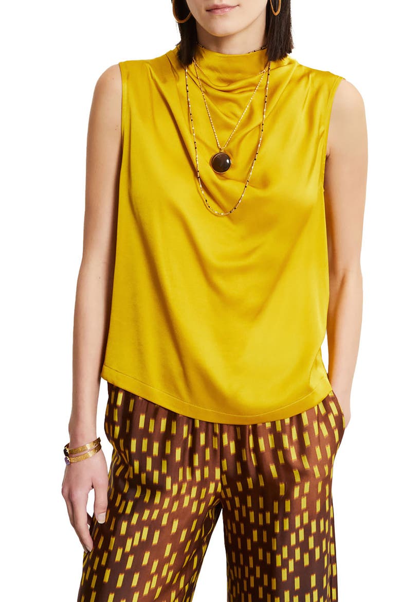 Draped Satin Sleeveless Top, Main, color, Yellow