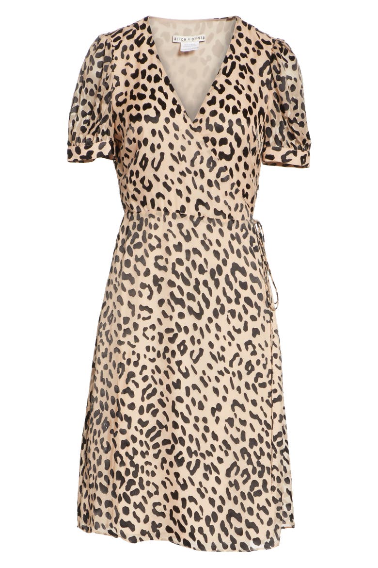 Puff Sleeve Wrap Dress, Alternate, color, LEOPARD/ SAND