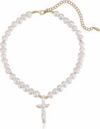 Ettika Freshwater Pearl Cross Pendant Necklace