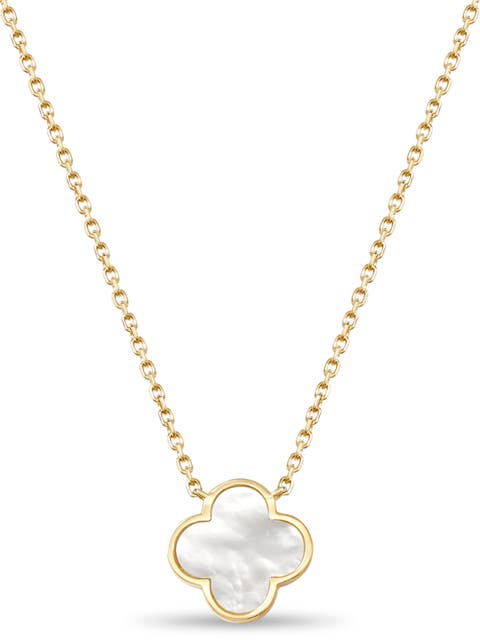 Mother of Pearl Clover Chain Necklace in 14K Gold, 14mm