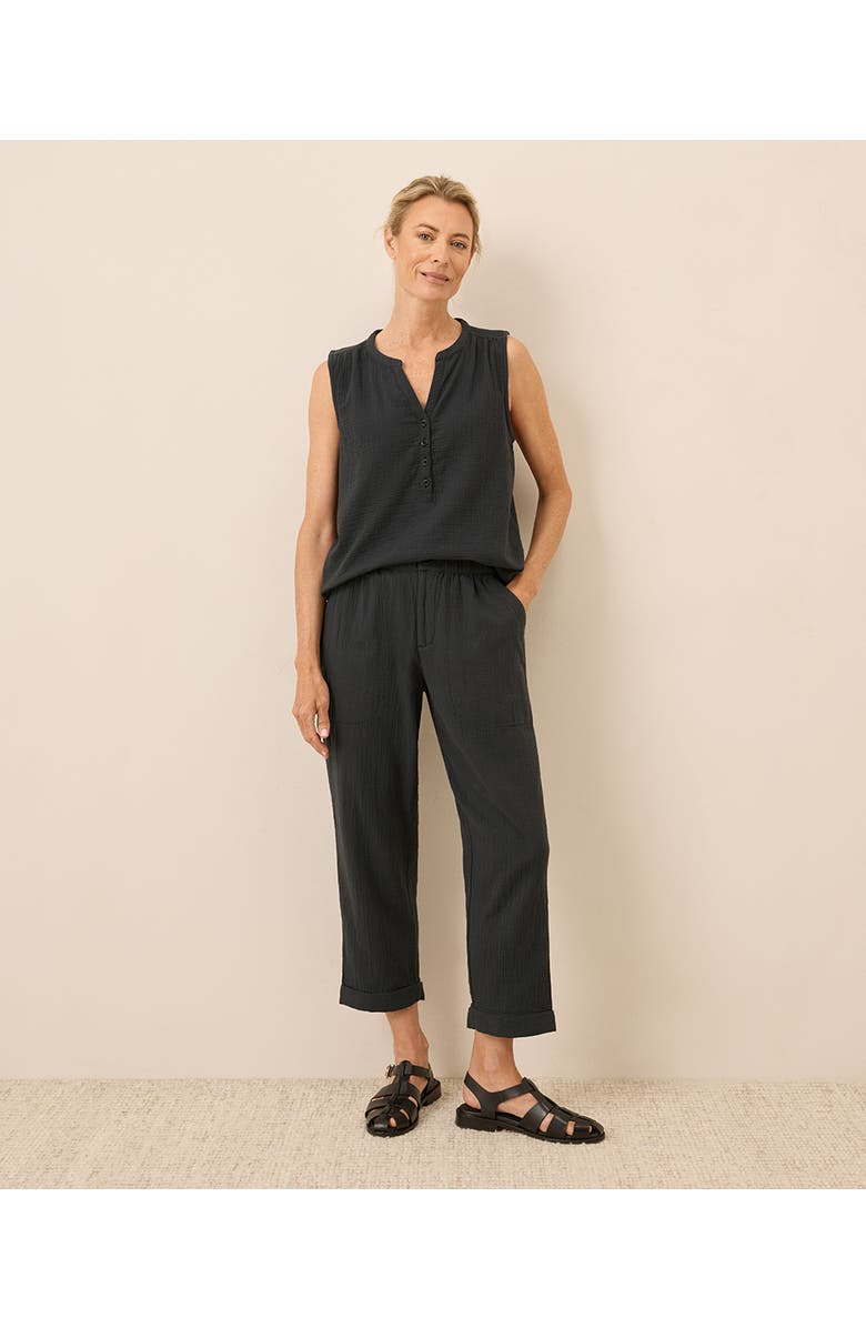 Pact Organic Cotton Coastal Double Gauze Rolled Cuff Pant, Main, color, Black