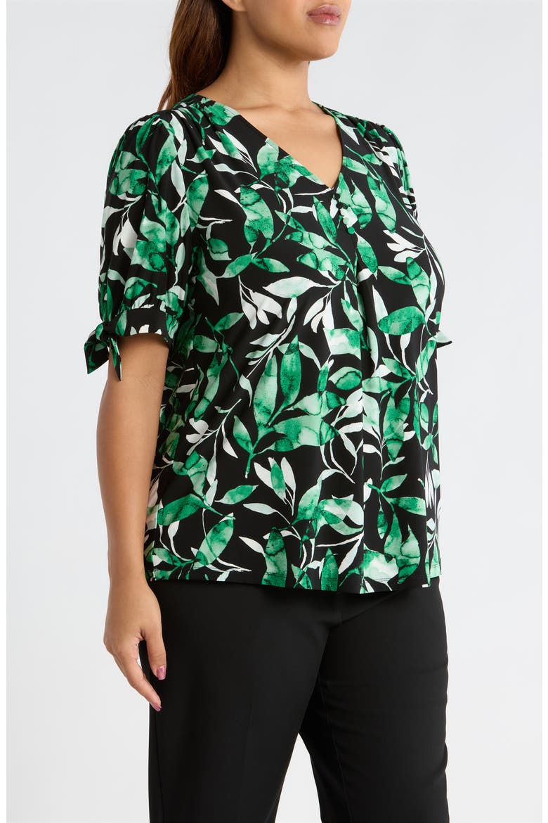 Tropical Print V-Neck Tie Cuff Knit Top, Alternate, color, ANNE BLACK MULTI