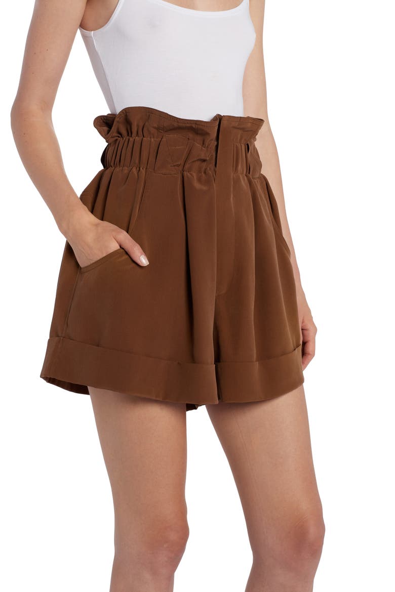 Paperbag Waist Washed Silk Crêpe de Chine Shorts, Alternate, color, OAK