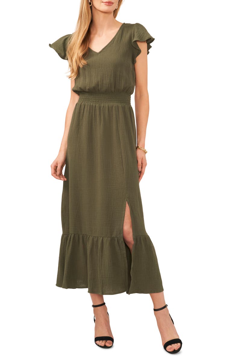 Chaus Smocked Waist Double Gauze Midi Dress, Main, color, 