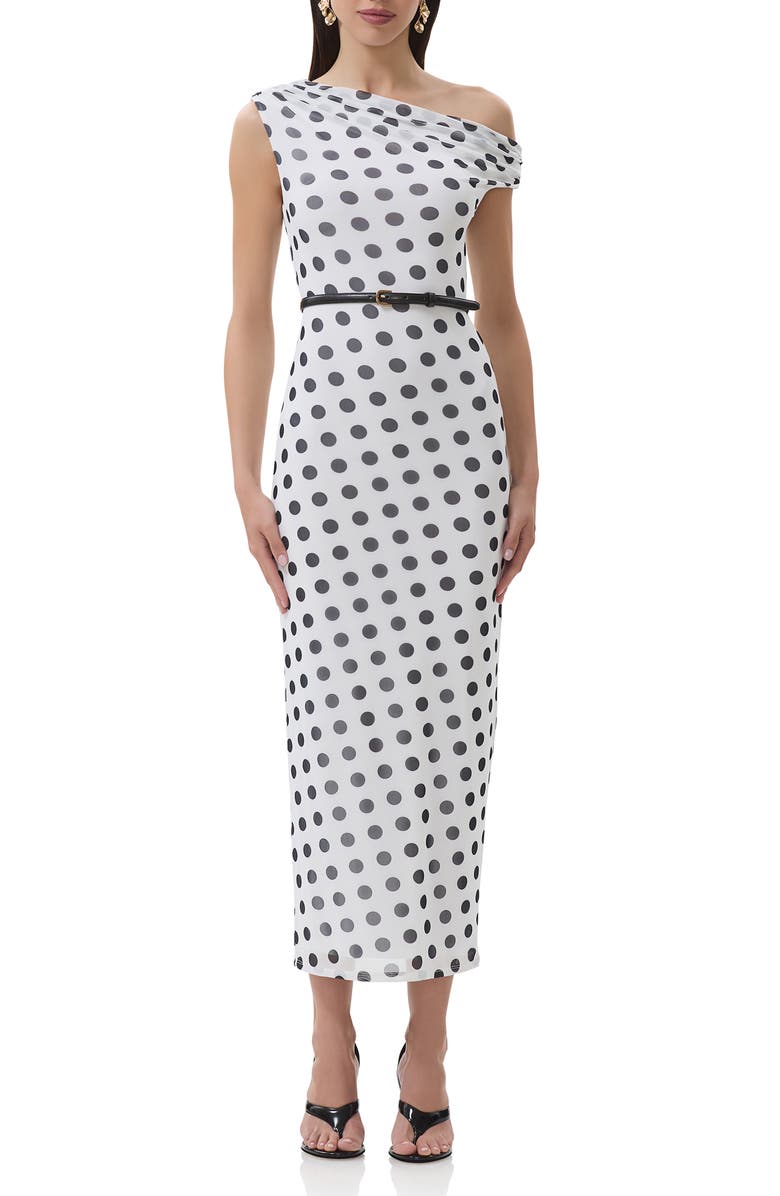 AFRM Holden One-Shoulder Stretch Mesh Dress, Main, color, Blanc Dot