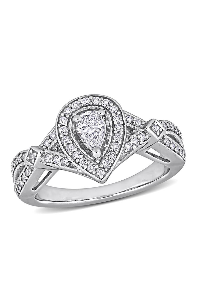 Julianna B. 1/2 CTTW Diamond Pear Halo Ring 14k, Main, color, 14K White Gold
