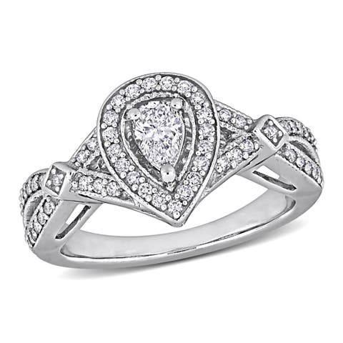 1/2 CTTW Diamond Pear Halo Ring 14k