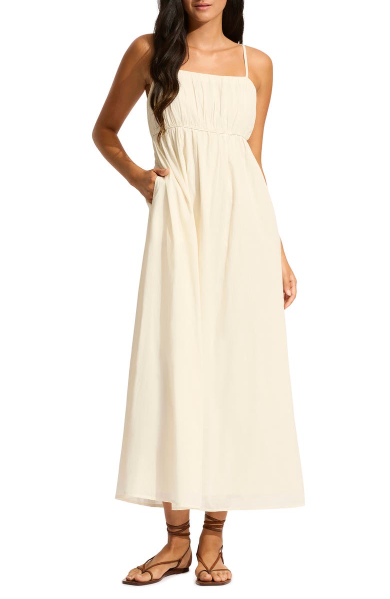 Seafolly Piped Organic Cotton Cover-Up Dress, Main, color, Ecru