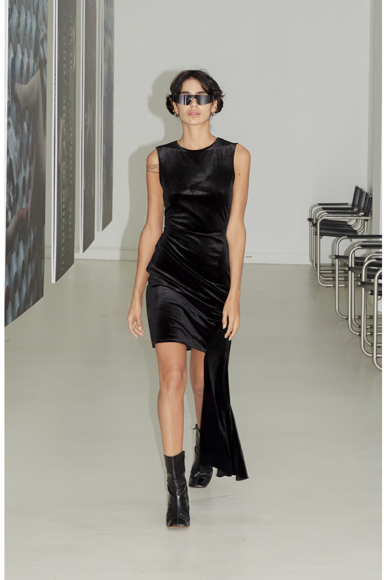 Velvet Side Tail Dress, Alternate, color, Black
