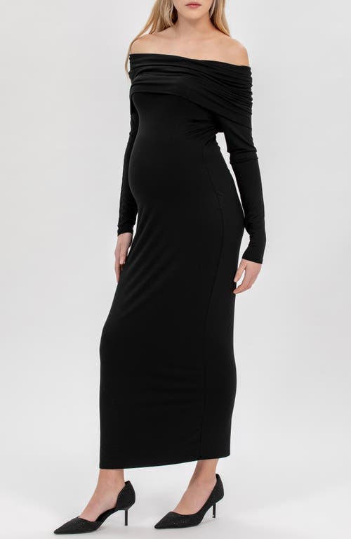 Pietro Brunelli Maternity Primrose Off The Shoulder Long Sleeve Maternity Body-con Dress In Black