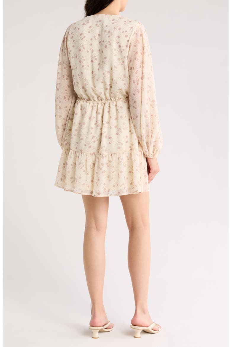 Floral Button Front Long Sleeve Tiered Minidress, Alternate, color, CREAM COMBO