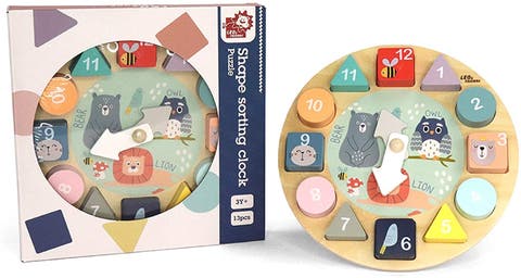 Shape Sorting Clock with Removable Number Blocks 1-12 Included