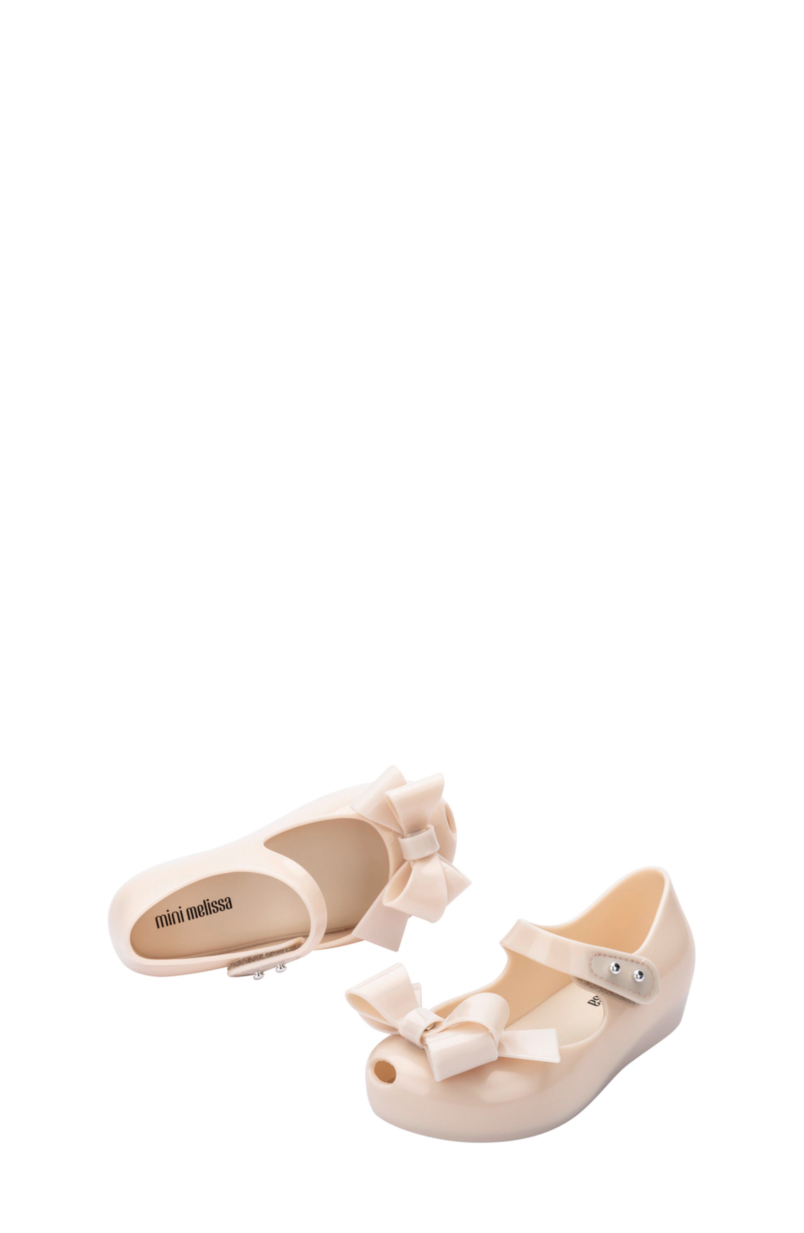 Mini Melissa Kids' Ultragirl Classy Bow Mary Jane Flat, Alternate, color, Beige