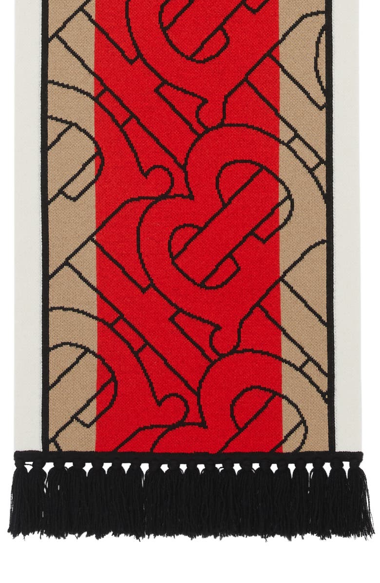 Burberry Football Stripe Monogram Cashmere Scarf, Alternate, color, 