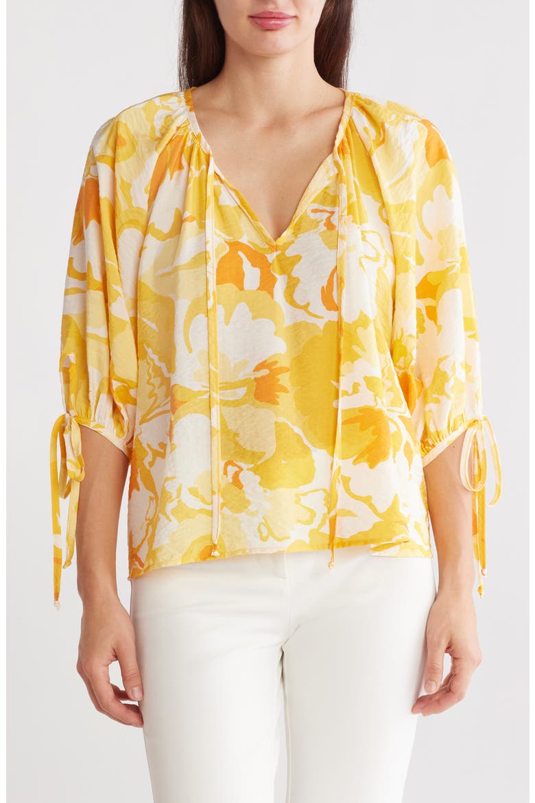 Floral Puff Sleeve Blouse, Main, color, YELLOW