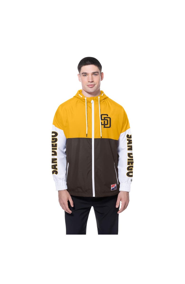 New Era Men's New Era Brown/Gold San Diego Padres Color Block Full-Zip Hoodie Windbreaker, Alternate, color, Brown
