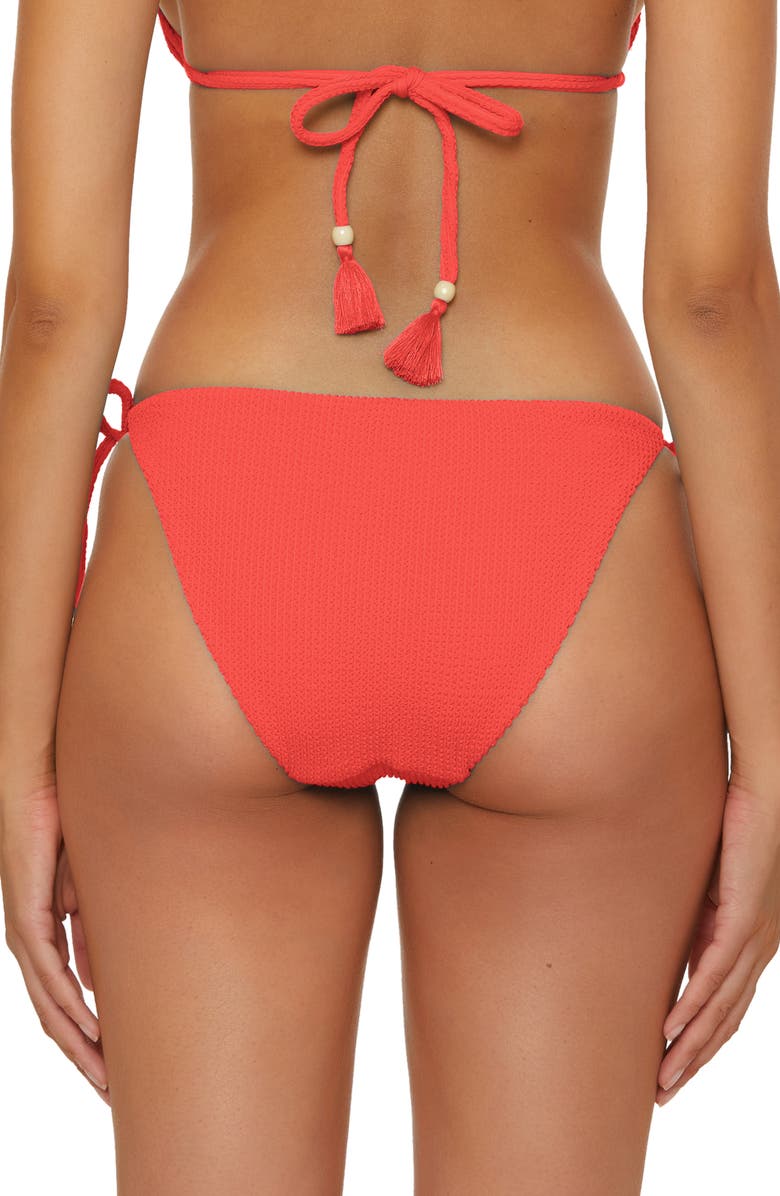 Lucky Brand Valencia Textured Tassel Side Tie Bikini Bottoms, Alternate, color, Coral